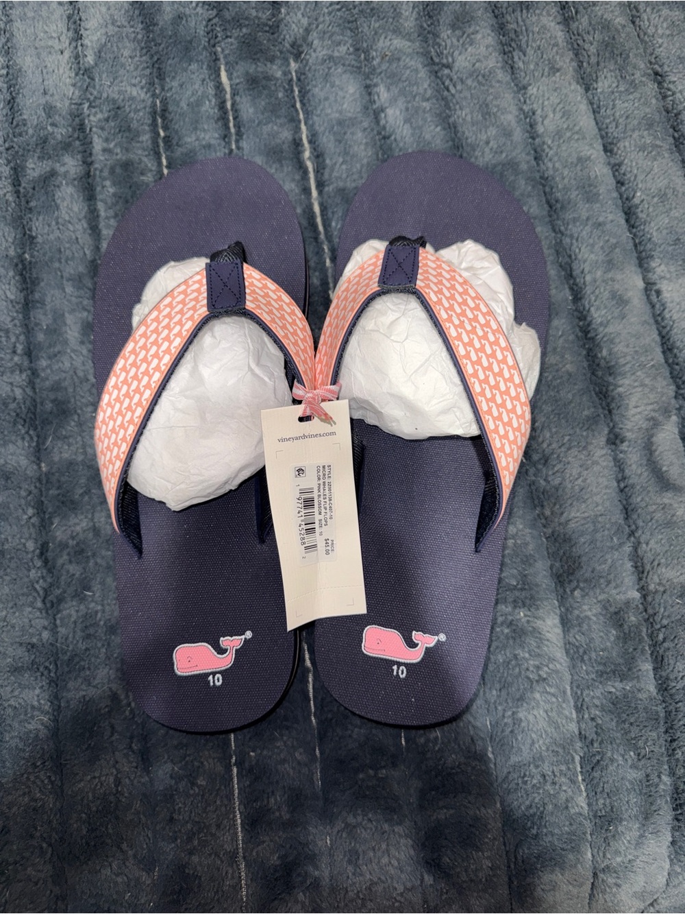Vineyard Vines Navy with Pink Patterned Strap Flip Flops
